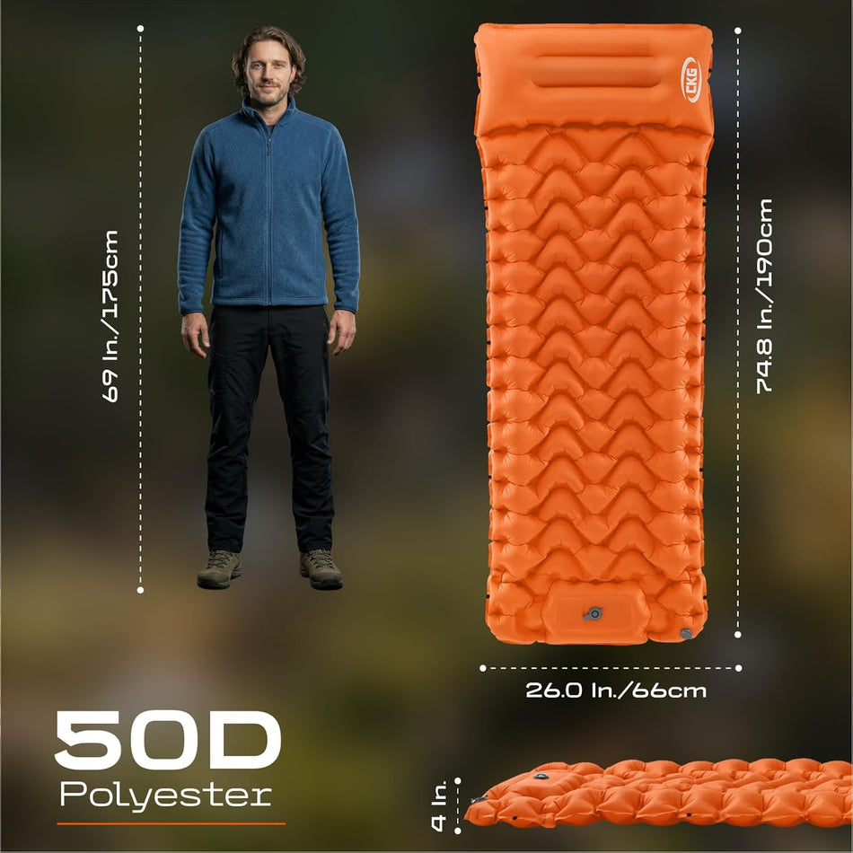 Camping Sleeping Pad with Thermal Barrier, Orange