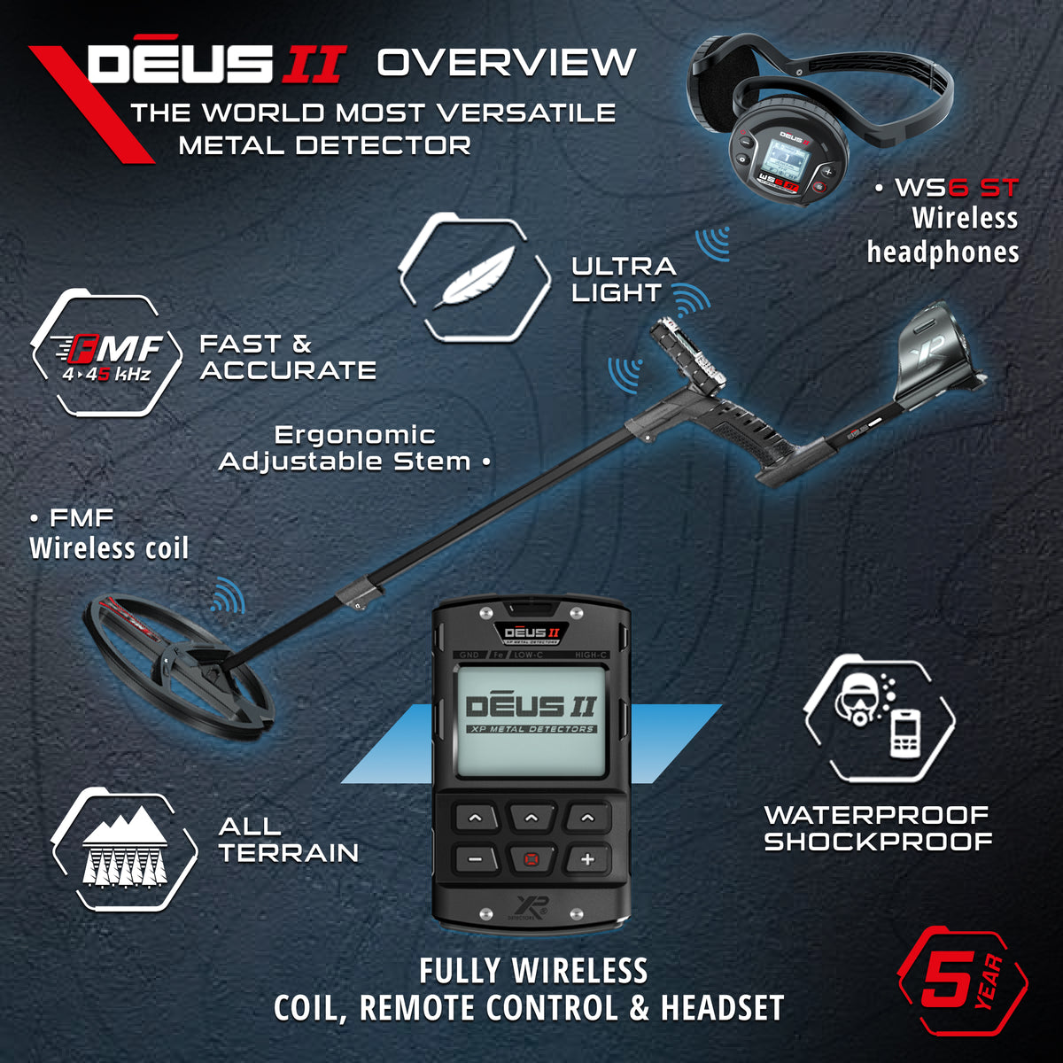XP DEUS II Full ST Metal Detector – 11" FMF Coil, Remote & WS6 ST Headphones - view 3