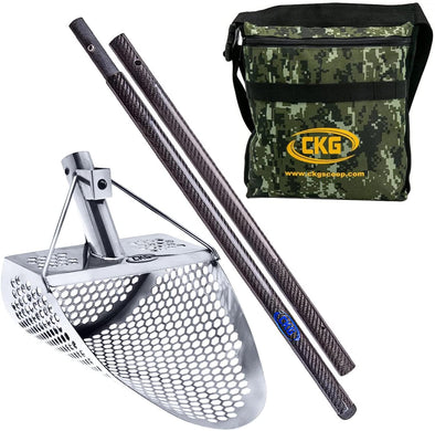 CKG Sand Scoop 11x8 Beach Metal Detecting + Carbon Handle Pole Detecting Scoops Shovel Rod With Long Travel Handle